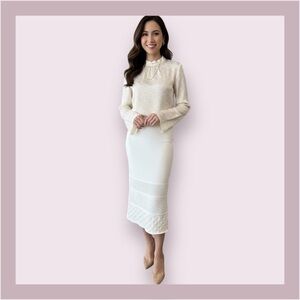 House Of Harlow 1960 Cream Crochet Knit Pencil Skirt